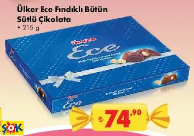 ÜLKER ECE FINDIKLI BÜTÜN SÜTLÜ ÇİKOLATA /BAYRAM ÇİKOLATASI-ŞEKERİ